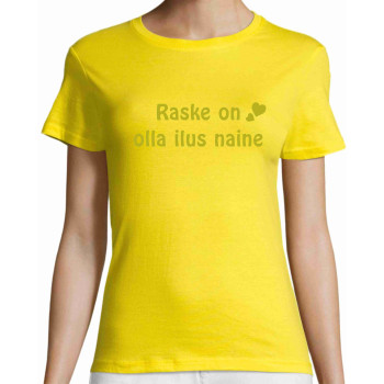 T-särk Naistele - Kollane / Kiri peal kulda meenutavast meterialist