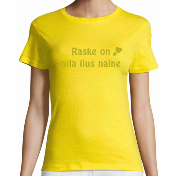 T-särk Naistele - Kollane / Kiri peal kulda meenutavast meterialist